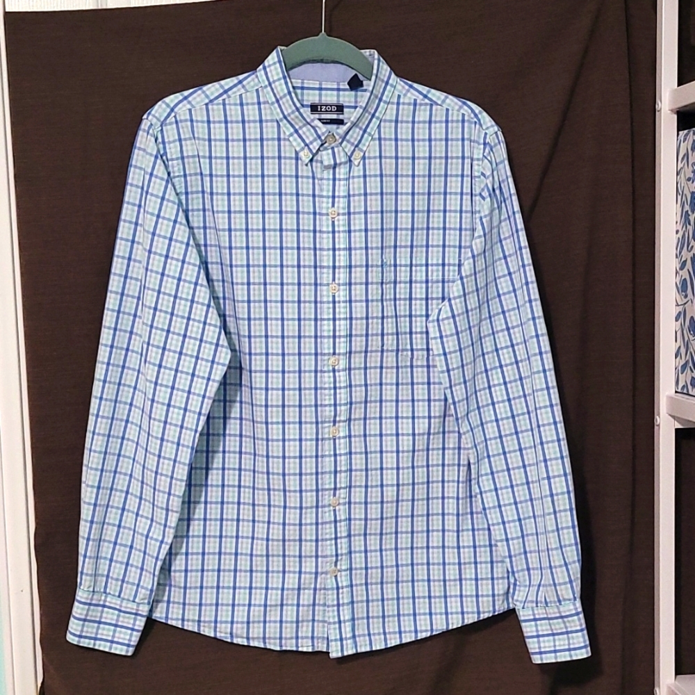 White/Blue IZOD MENS L/S BUTTON DOWN  M